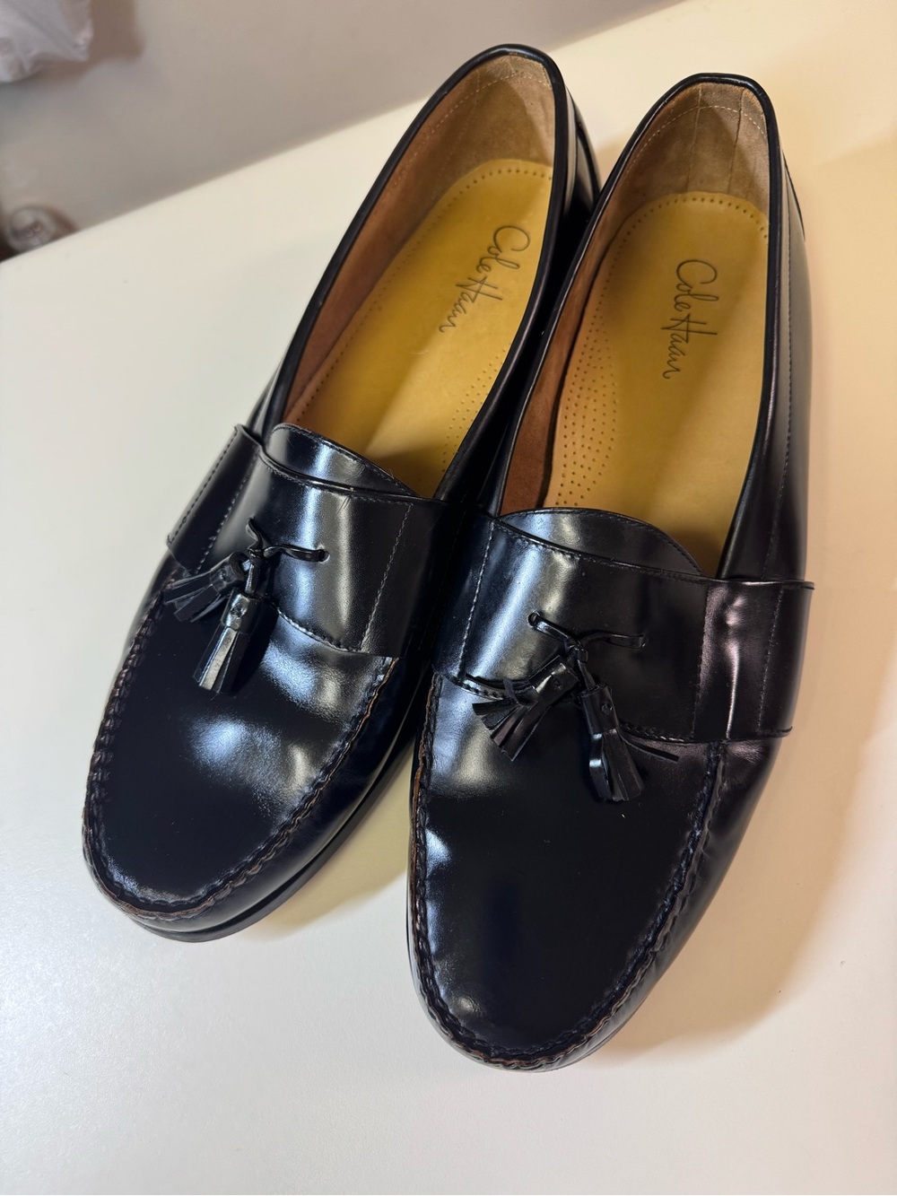Cole Haan Black Leather Tassel Penny Loafers